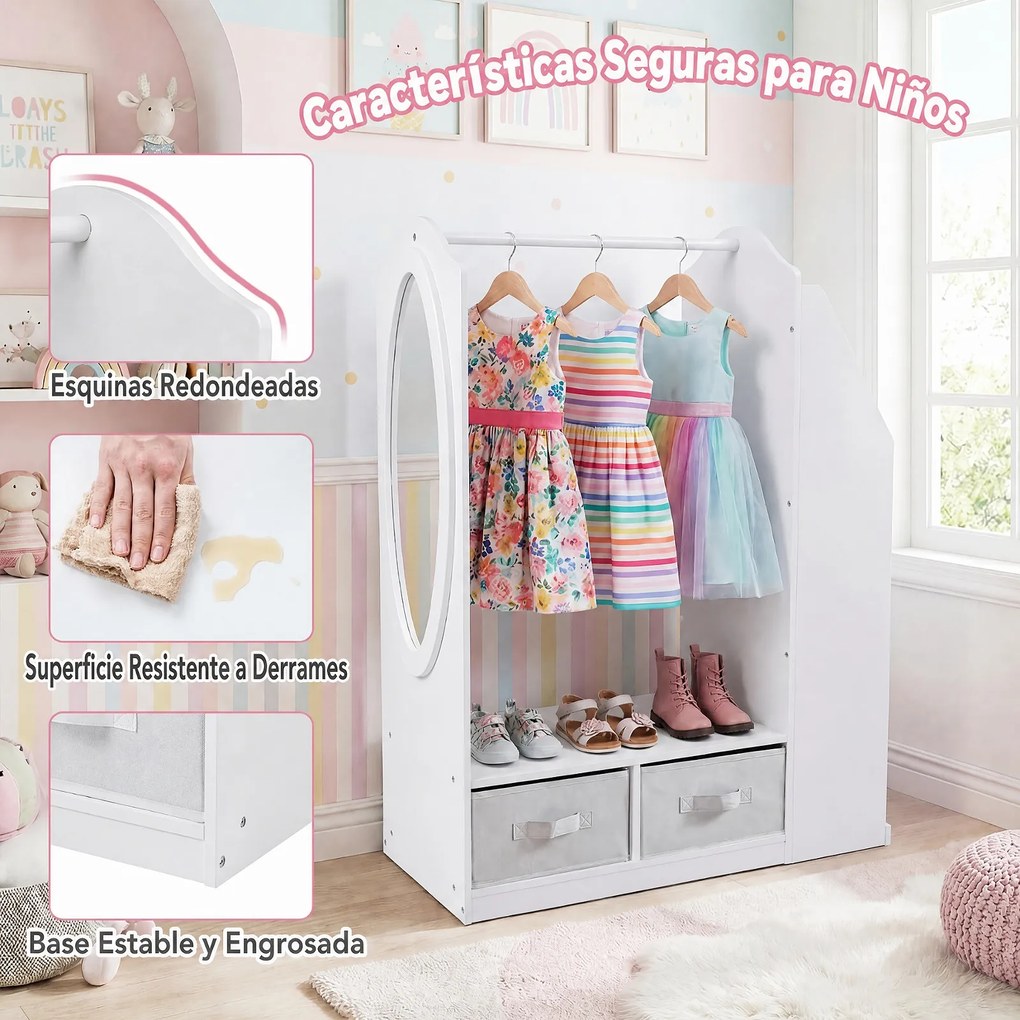 Armário Infantil com Espelho, 81 x 37 x 108 cm, Arrumação Multifuncional, Branco