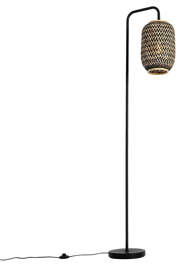 Candeeiro de pé oriental em bambu com preto - Yvonne