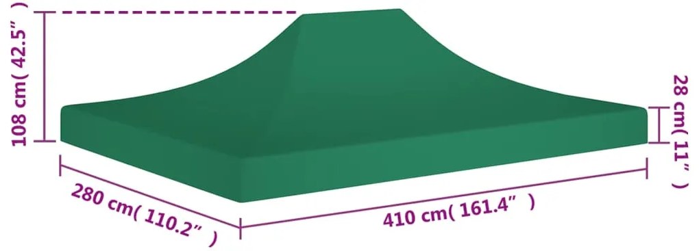 Teto para tenda de festas 4x3 m 270 g/m² verde