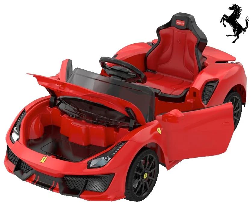 Carro eletrico para Crianças Ferrari 488 Spider 12V, assento de couro, música Vermelho