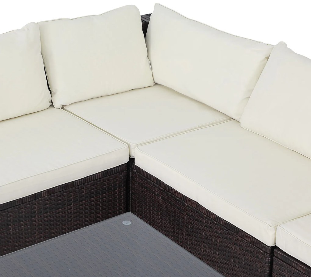 Conjunto Jardim de mesa e cadeiras de jardim em poliratán castanho/creme