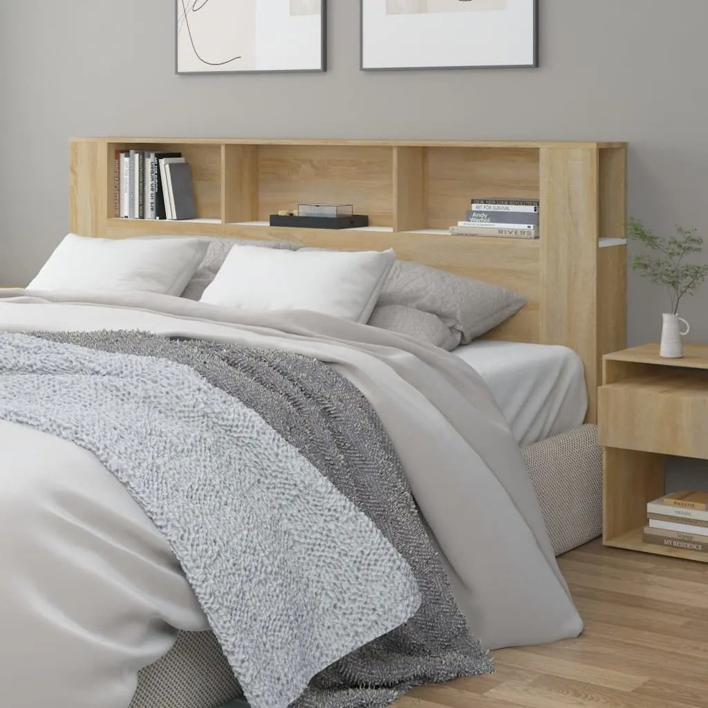 vidaXL Armário de cabeceira 200x18,5x104,5 cm branco e carvalho sonoma