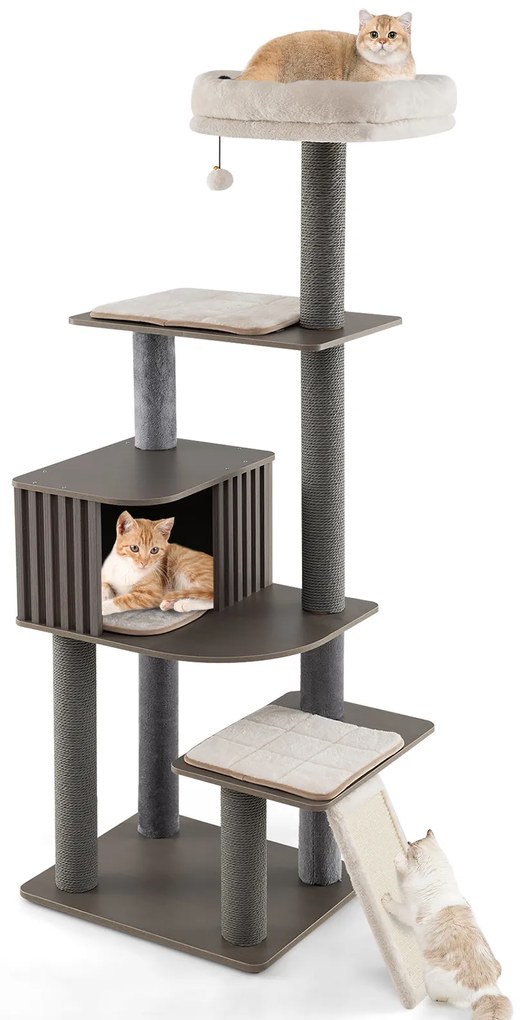 Arranhador para gatos de 171 cm com caverna cinzento