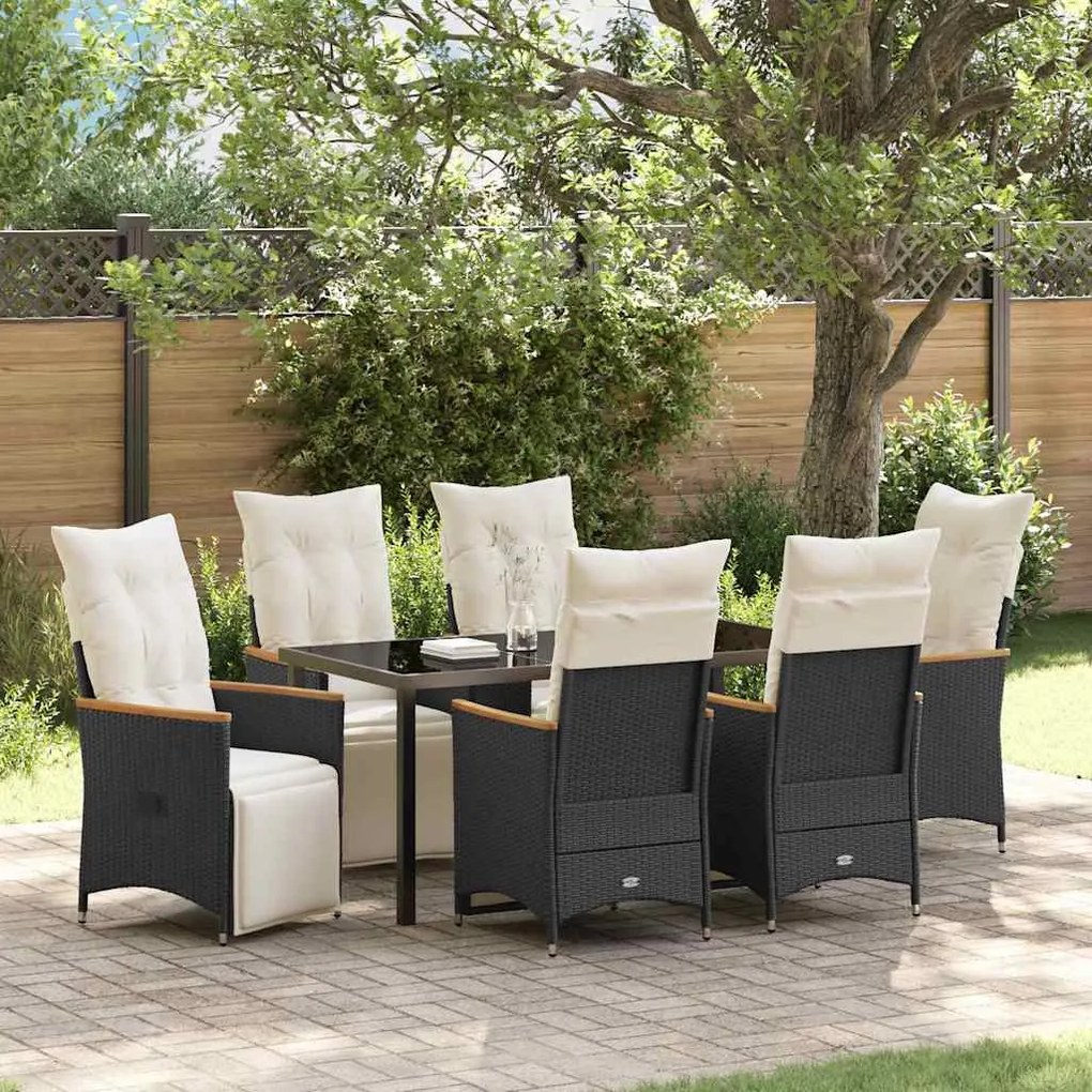 vidaXL Conjunto de Jantar para Jardim 7 pcs Preto Rattan Sintético