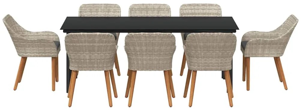 Conjunto de sala de jantar 9 pcs Cinza claro e preto
