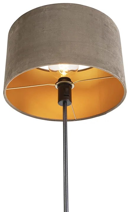 Candeeiro de pé preto com cúpula em veludo castanho com dourado 35 cm - Parte Country / Rústico