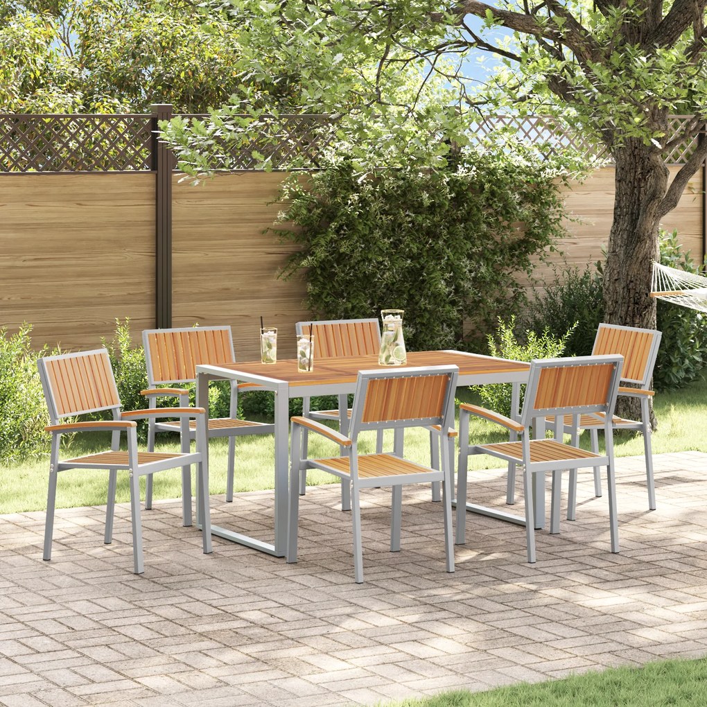 vidaXL Conjunto de Jantar de Jardim 7 Peças em Madeira Sólida de Acácia e Metal