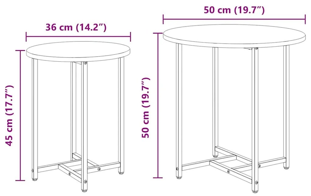 Conjunto de Mesas Laterais 2 pcs em Madeira de Carvalho e Metal