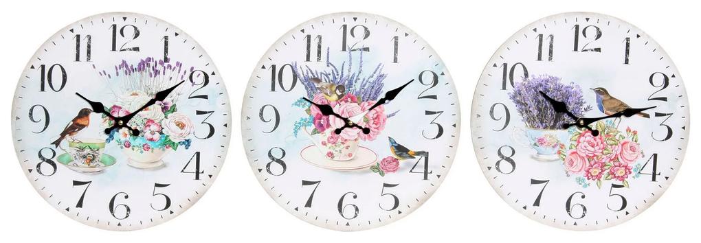 Relógio de Parede DKD Home Decor Bloemen Madeira MDF (3 pcs) (34 x 4 x 34 cm)