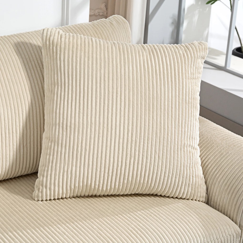Sofá de 3 Lugares Moderno 212x80x88 cm Sofá Sala de Estar Estofado com 2 Almofadas Apoio de Braços e Estrutura de Aço Creme