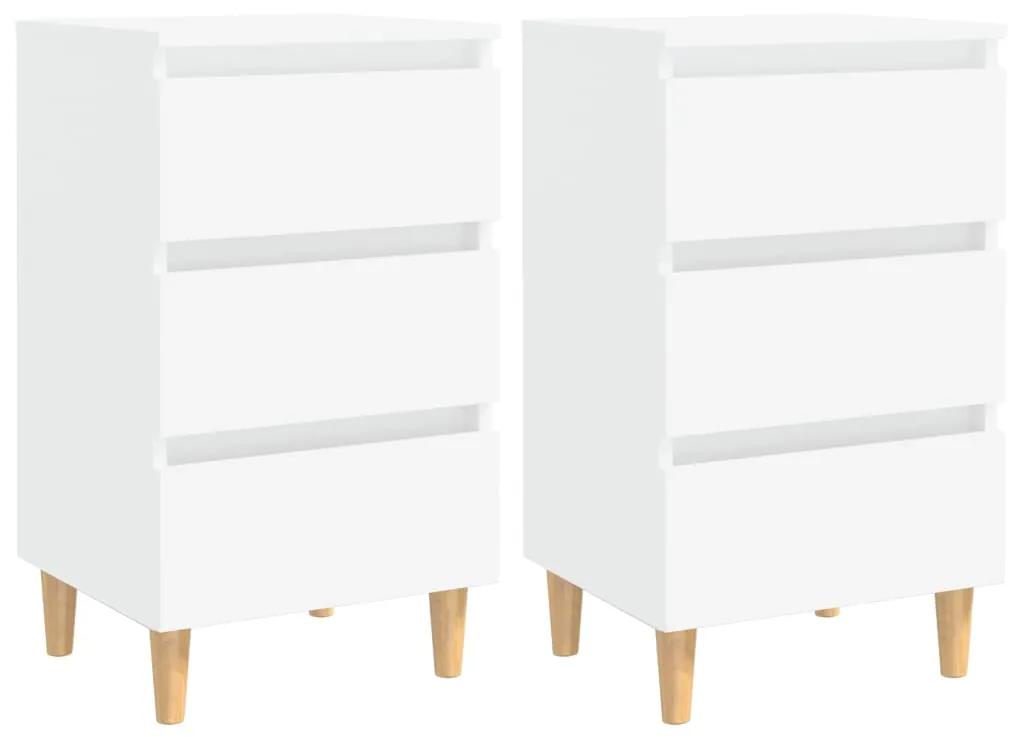 Mesas de cabeceira pernas de madeira 2pcs 40x35x69cm branco