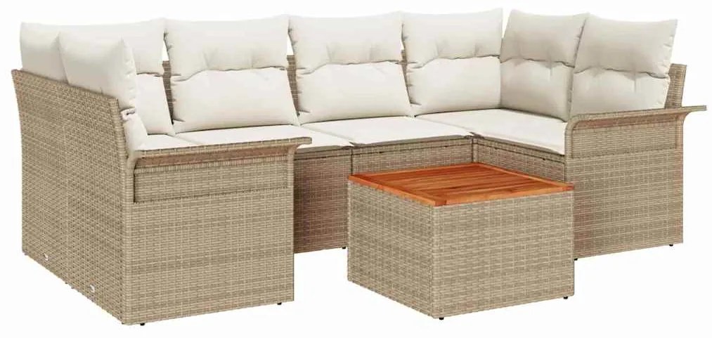 Conjunto de Sofá de Jardim de 7 Peças com Almofadas Bege em Rattan Pol