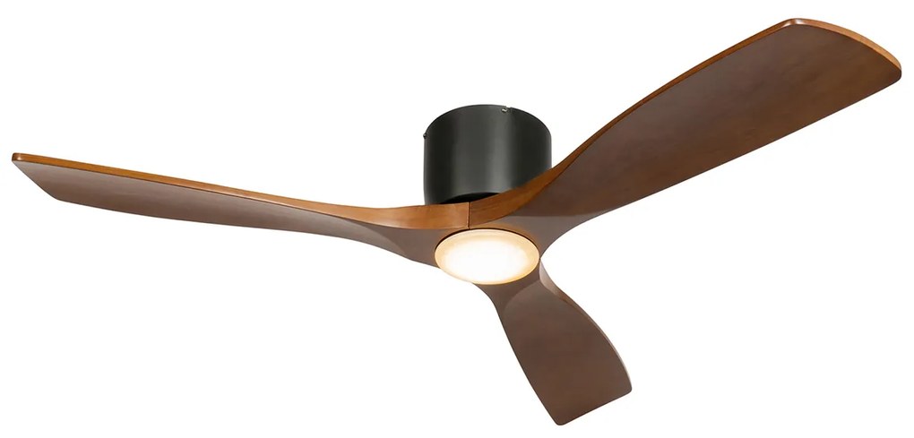 Ventilador de teto preto com madeira 131,5cm incl. LED regulável com controle remoto - Jerri Moderno
