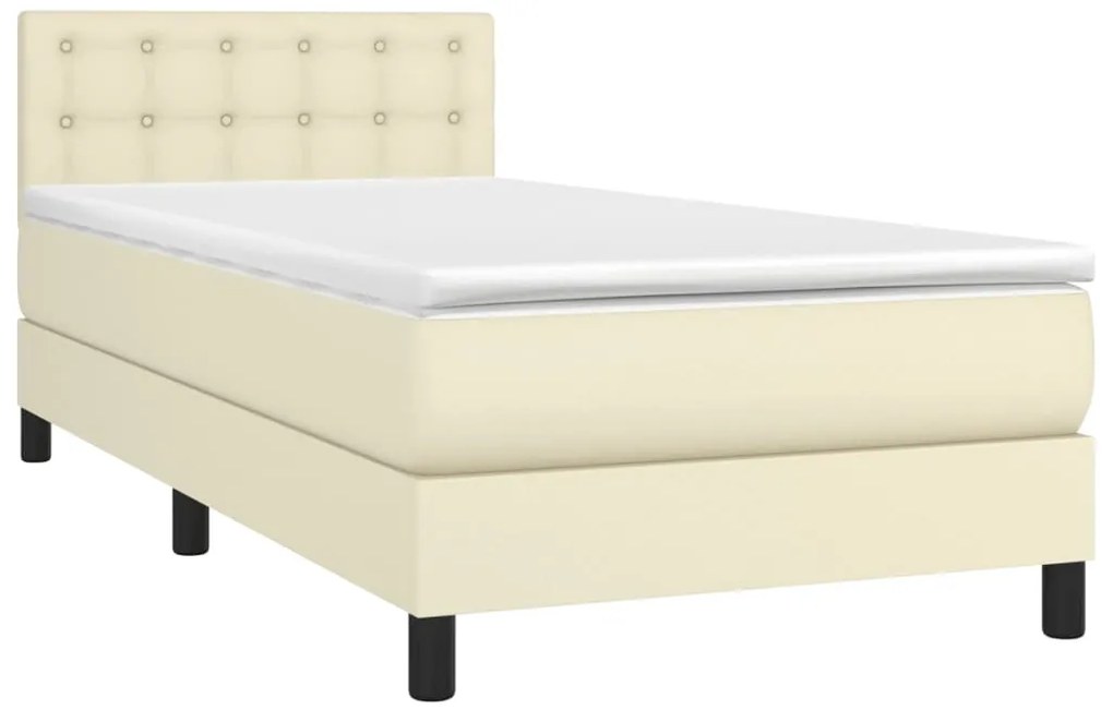 Cama com molas/colchão 100x200 cm couro artificial cor creme