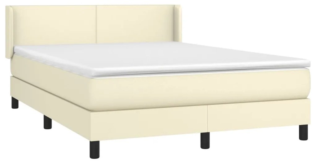 Cama com molas/colchão 140x190 cm couro artificial cor creme