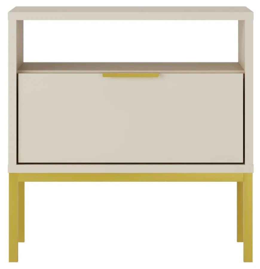 Mesa de Cabeceira "AUSTIN" - 45×55×33 cm - Creme e Dourado - Design Mo