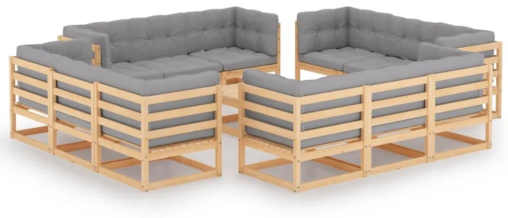 vidaXL 13 pcs conjunto lounge de jardim c/ almofadões pinho maciço