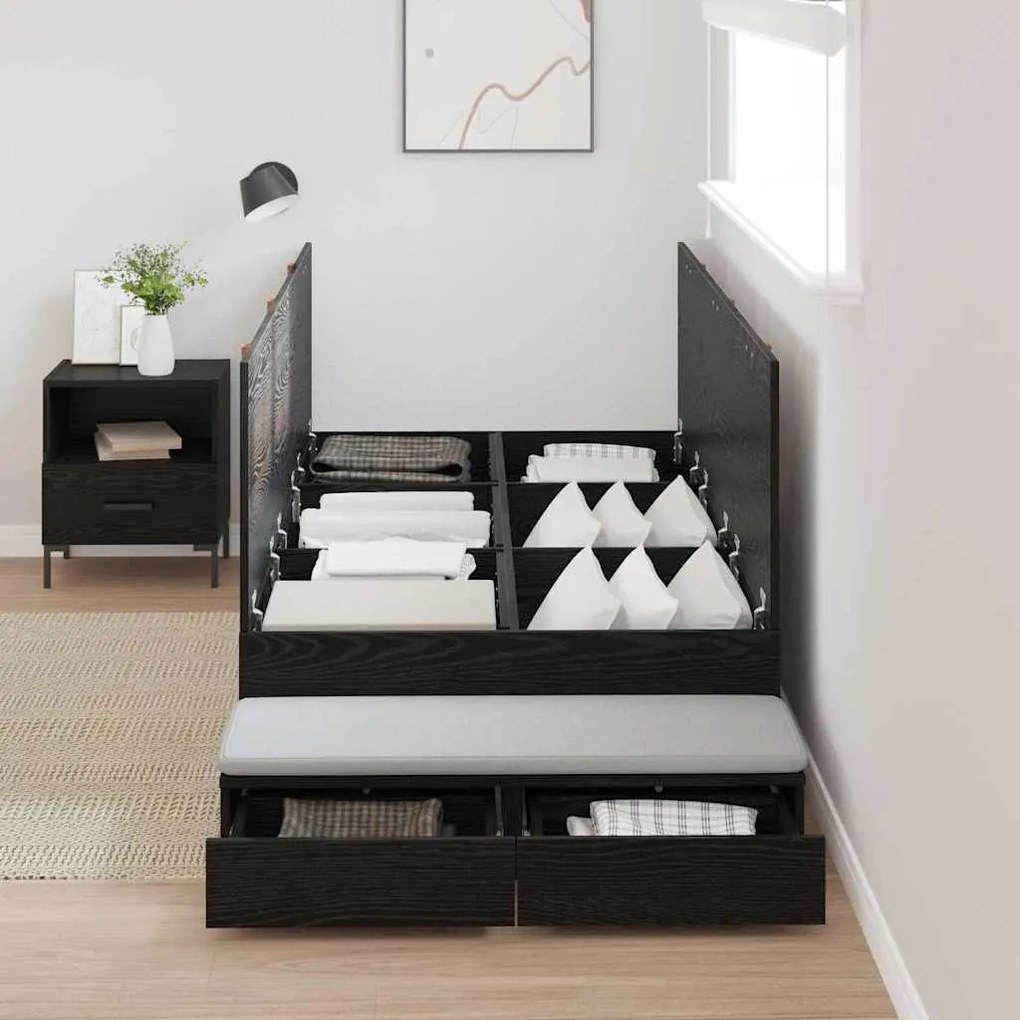 Estrutura de Cama Storage Madeira Negra 90x200 cm