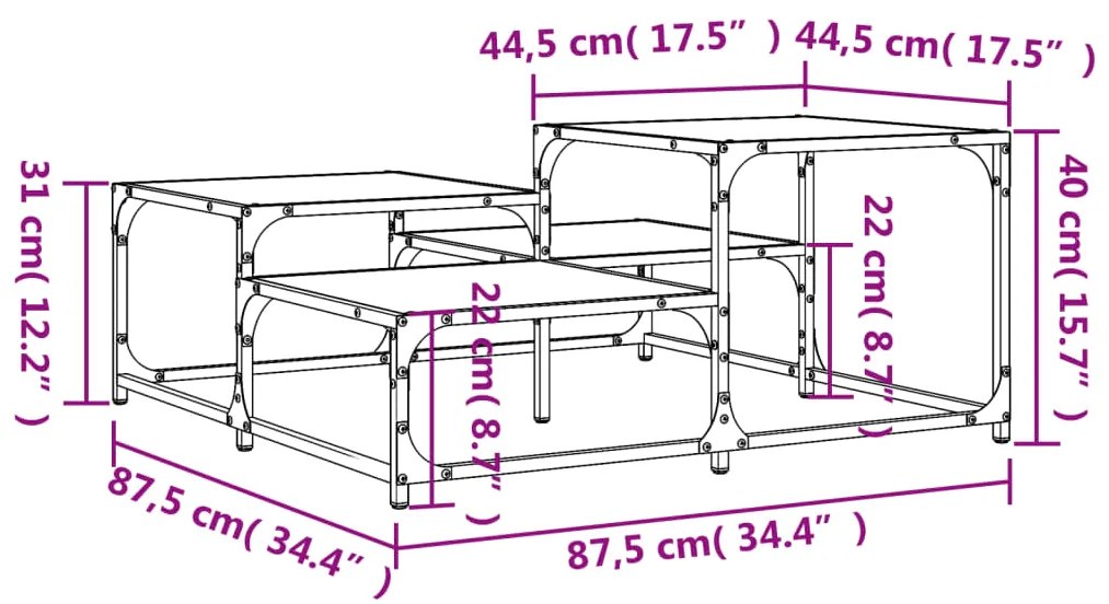 Mesa de centro 87,5x87,5x40cm derivados de madeira cinza sonoma