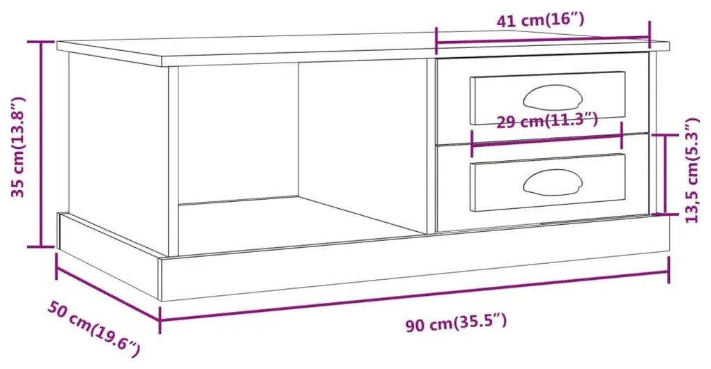 Mesa de centro 90x50x35 cm derivados de madeira branco