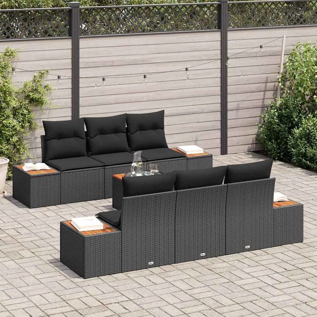Conjunto de Sofá de Jardim vidaXL de 7 Peças com Almofadas Preto Ratta