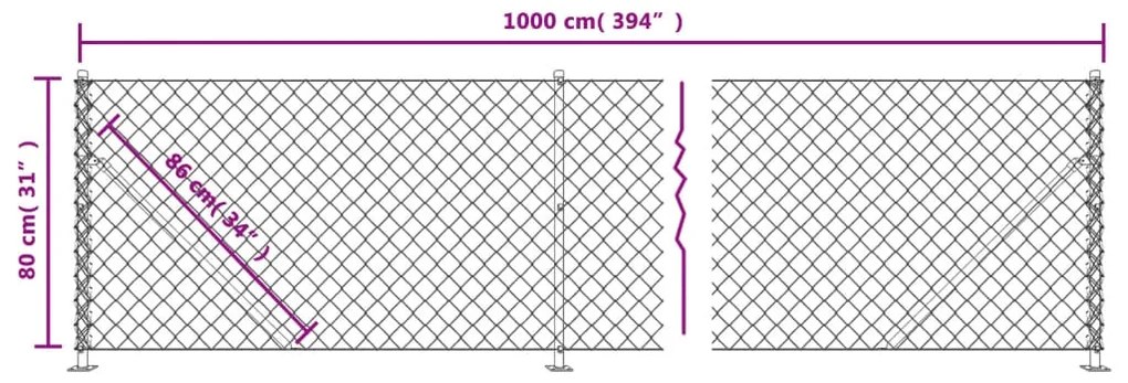 Cerca de arame com flange 0,8x10 m antracite