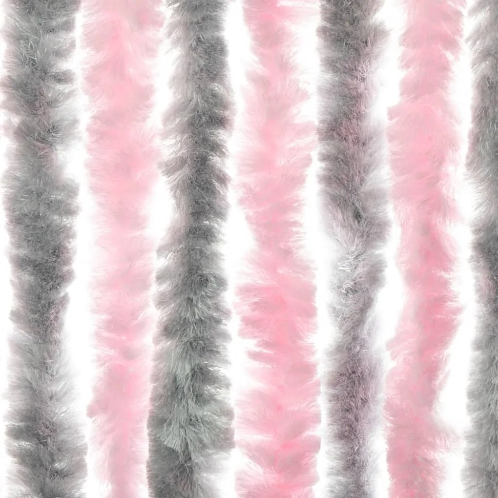 Cortina anti-insetos 100x220 cm chenille cinza-prateado e rosa