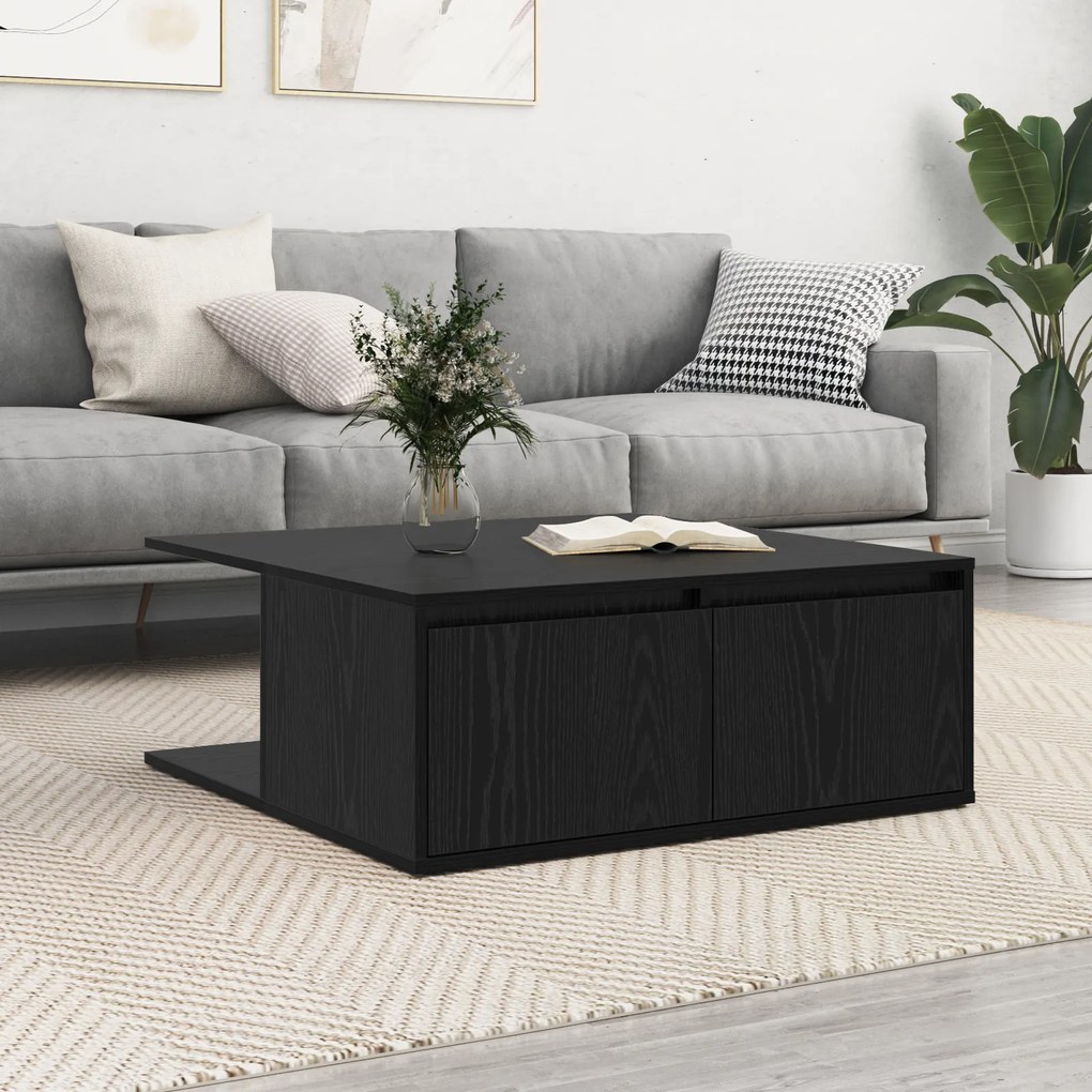 vidaXL Mesa de centro com gaveta com armazenamento Carvalho preto 80 x 80 x 31 cm