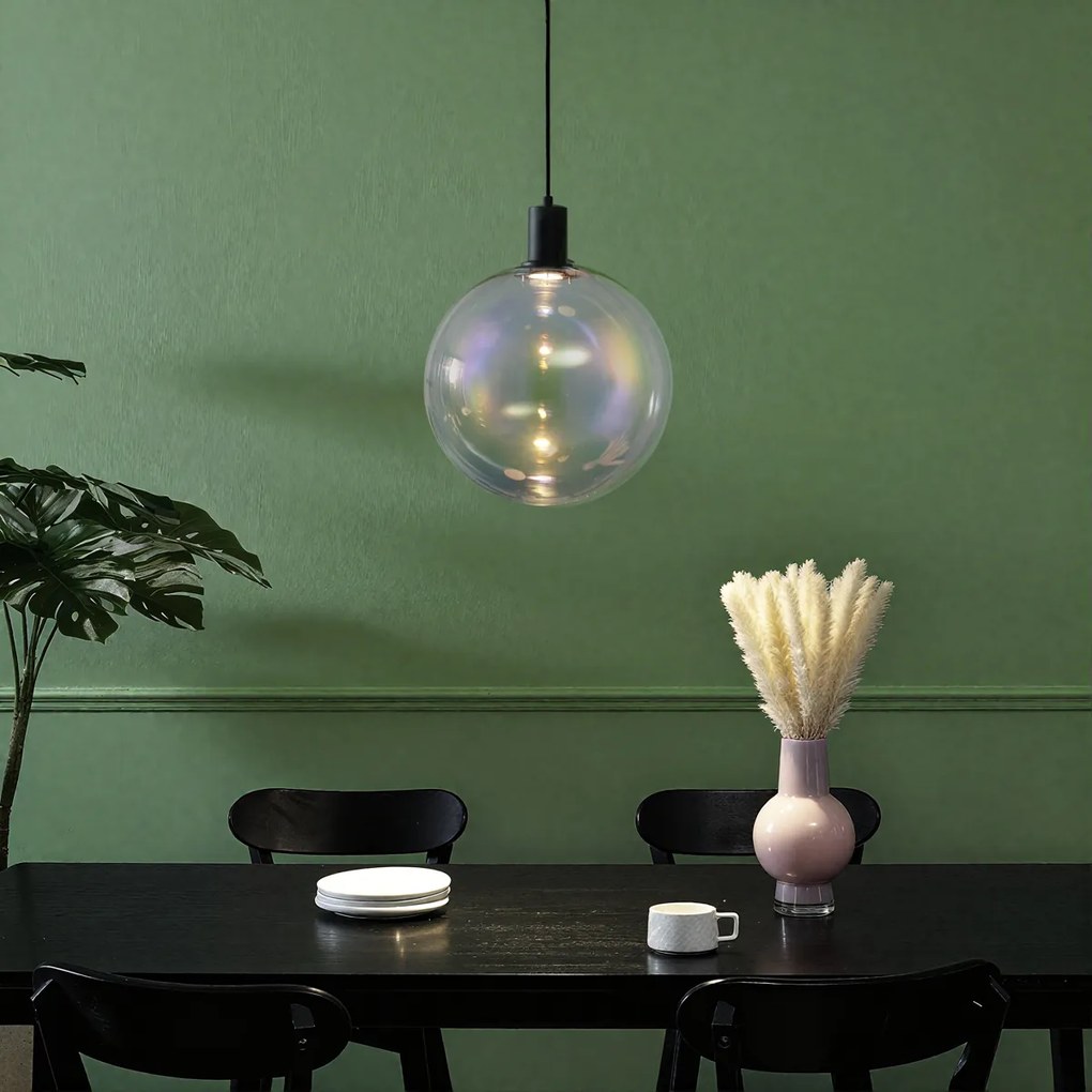 Candeeiro suspenso de design preto com vidro arco-íris 35cm - Mallon