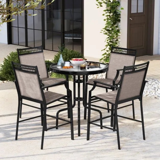 Conjunto de 2 bancos de bar para Jardim com apoio para os pés em metal à altura do balcão para jardim, piscina, varanda, cozinha Castanho