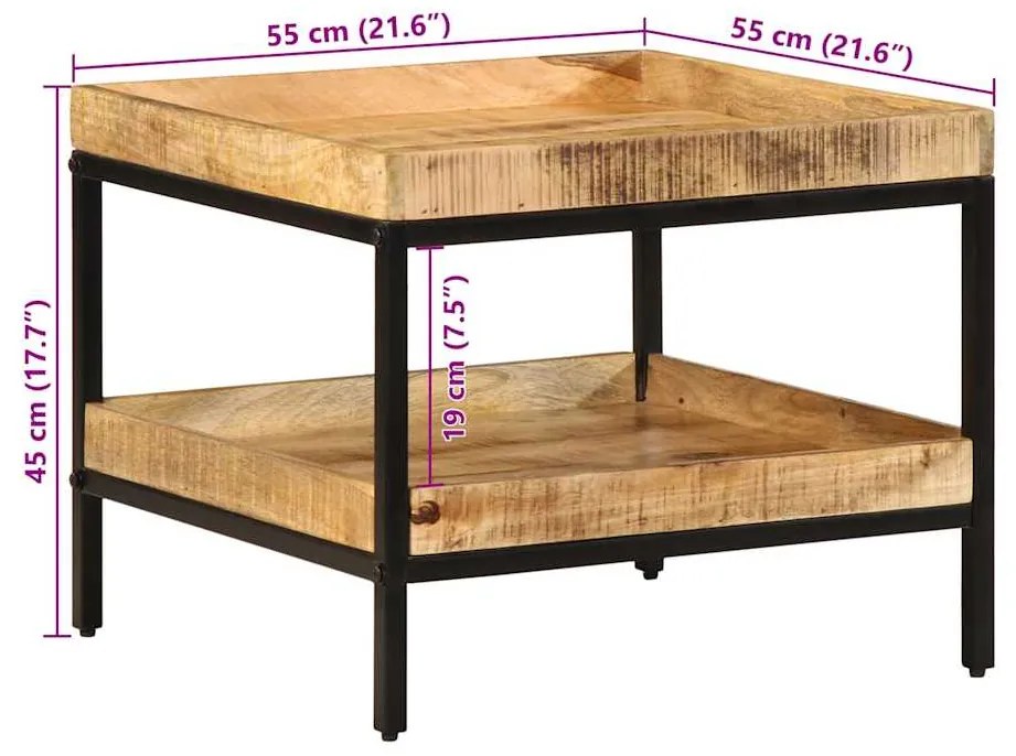 Mesa de Apoio 55x55x45 cm Madeira Sólida de Mangueira Rústica