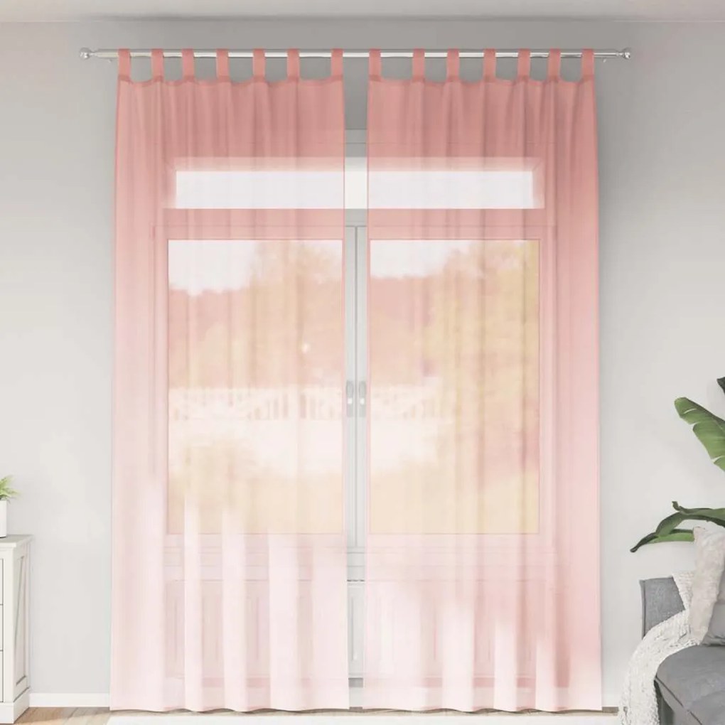 Cortinas de voile com laços 2 pcs rosa 140x260 cm