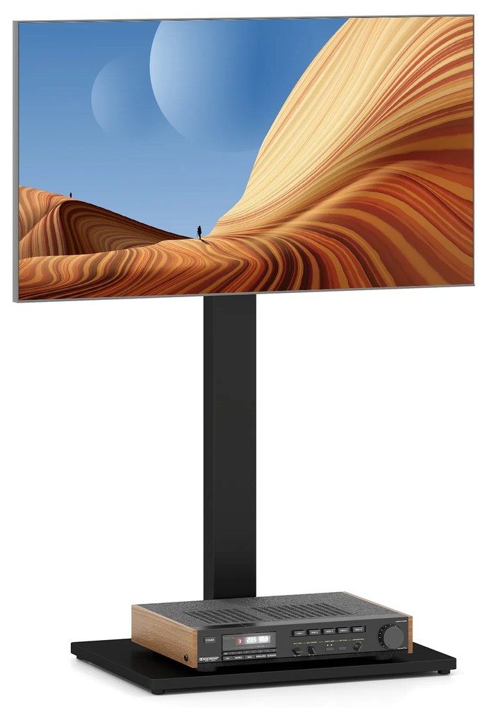 Suporte de chão para TV com tomada elétrica, suporte universal para TVs de 32 a 70 polegadas, até 50 kg, altura de inclinação ajustável, preto