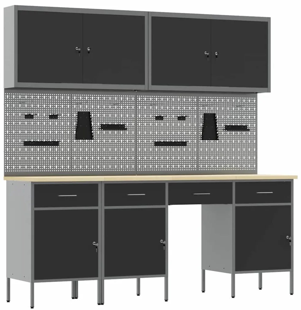 Conjunto de Armário vidaXL Conjunto de 10 Preto Aço 200 x 55 x 200 cm