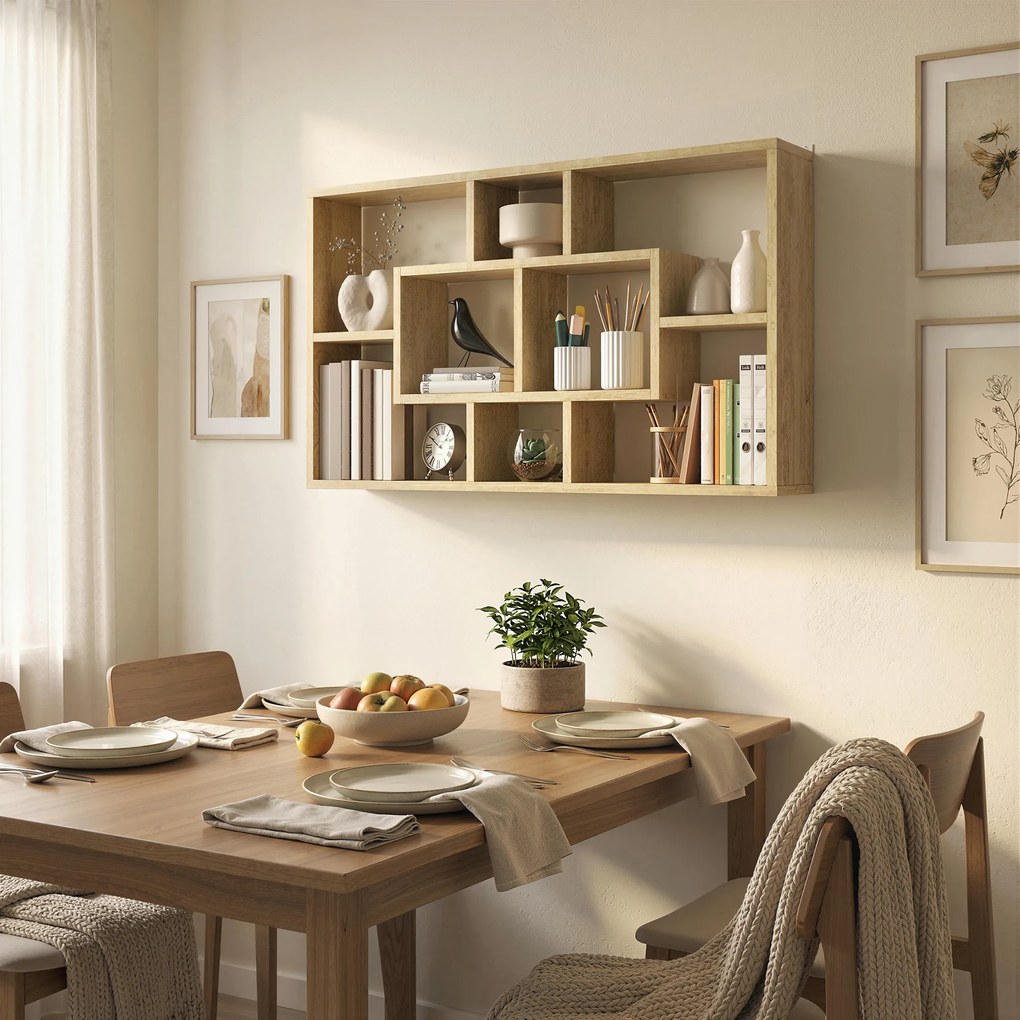 Estante de Parede Decorativa para Livros CDs com 8 Cubos 85x14,5x47,5 cm Carvalho