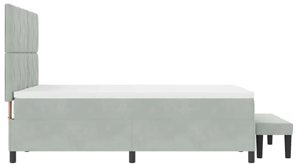 Cama Box Spring com Colchão &amp; Banco Cinza Claro 140x200 cm Veludo
