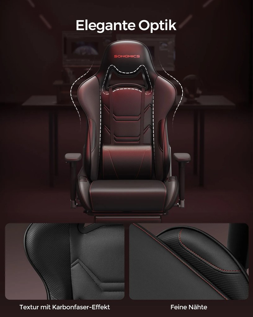 Cadeira gaming com Almofada ergonómica para apoio de cabeça preto-vermelho