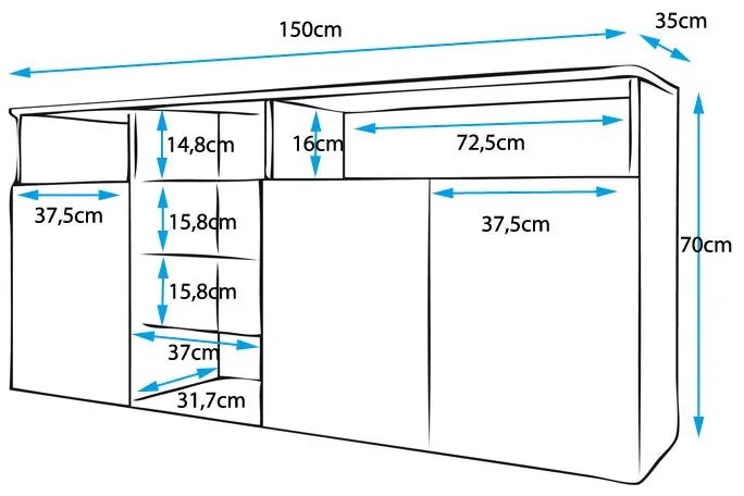 Aparador Melinda de 150cm - Preto Brilhante - Design Moderno