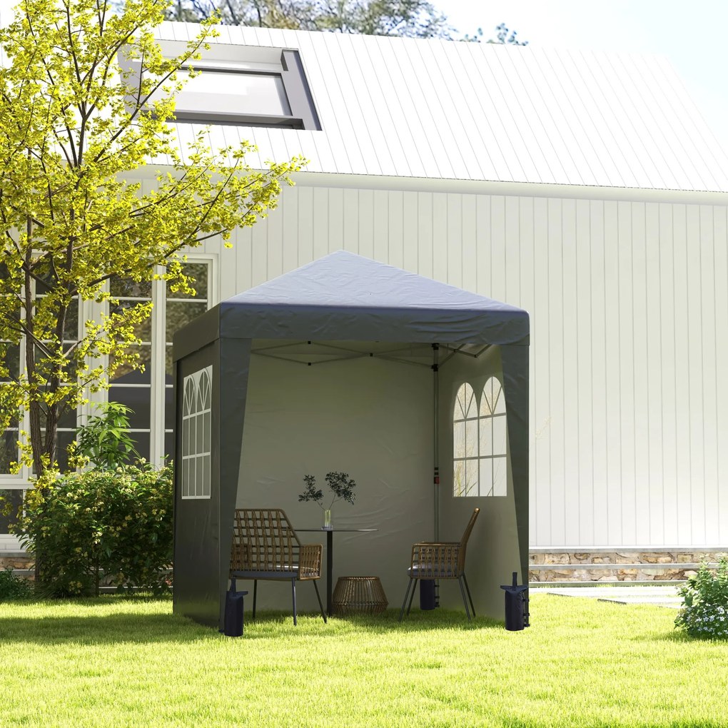 Tenda de jardim pop-up dobrável 2 x 2 x 2,6 m, com altura ajustável, proteção UV 30+, 3 paredes laterais, cinzenta
