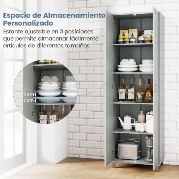 Armário alto de arrumação 61 x 39 x 187 cm com porta dupla, prateleiras ajustáveis e design anti-tombamento para cozinha, sala de estar e quarto – cin