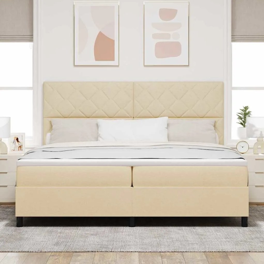 Cama Box Spring com Colchão Creme 200x200 cm Tecido