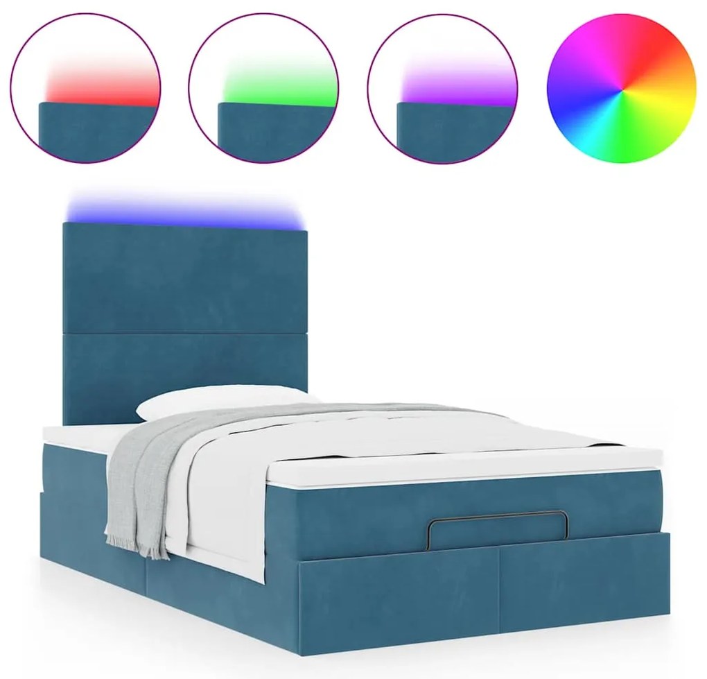 Estrutura cama otomana colchões 120x200cm veludo azul escuro