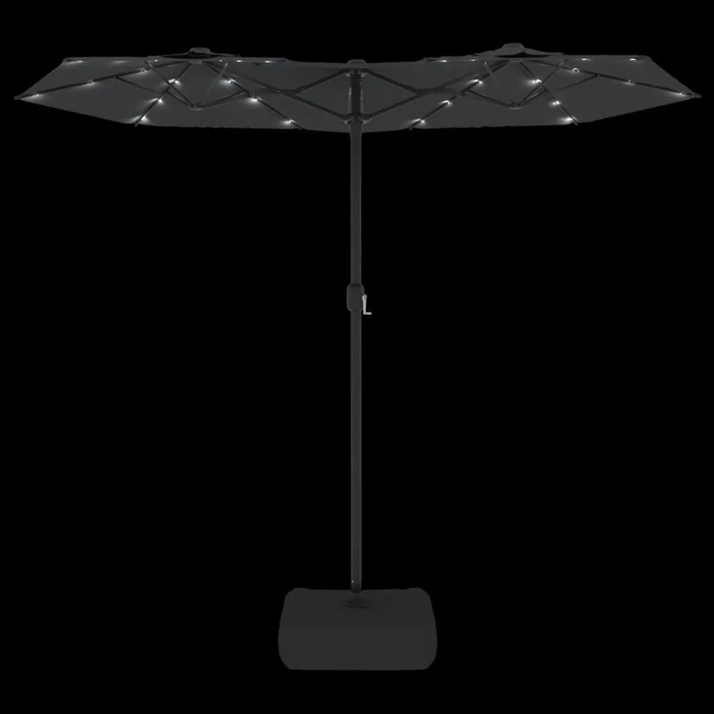 Guarda-sol jardim c/ cabeça dupla/luzes LED 316x145cm antracite