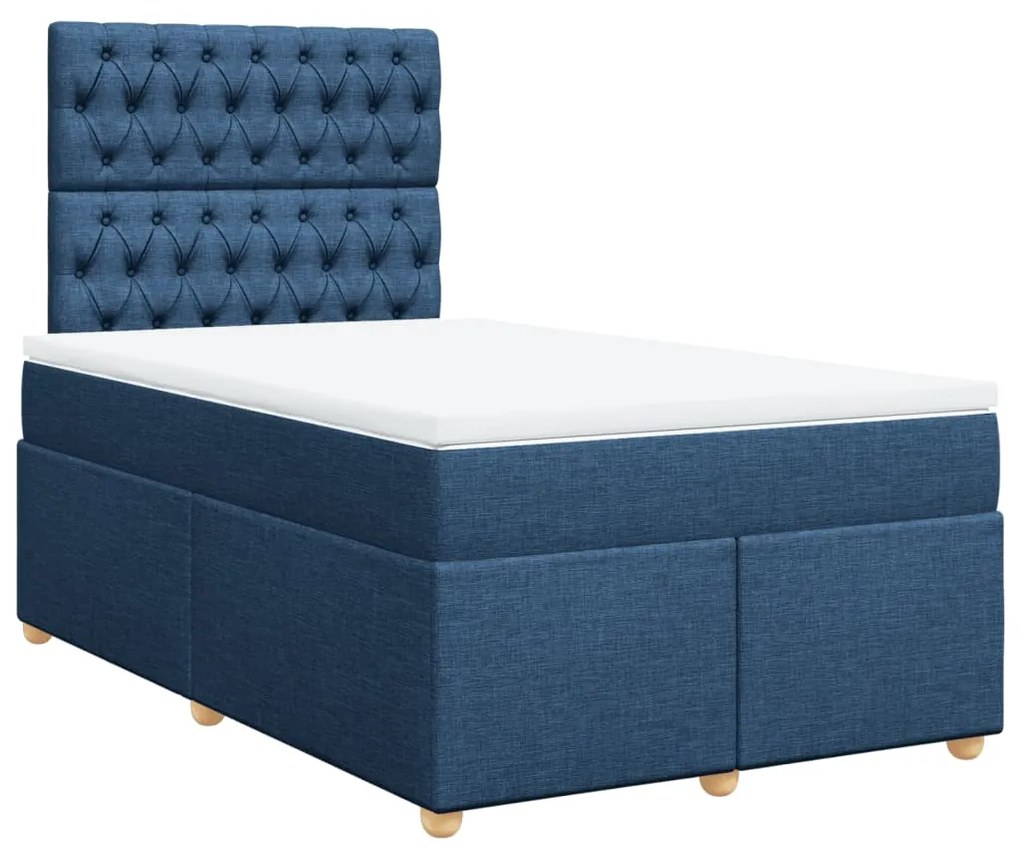 Cama boxspring com colchão 120x190 cm tecido azul