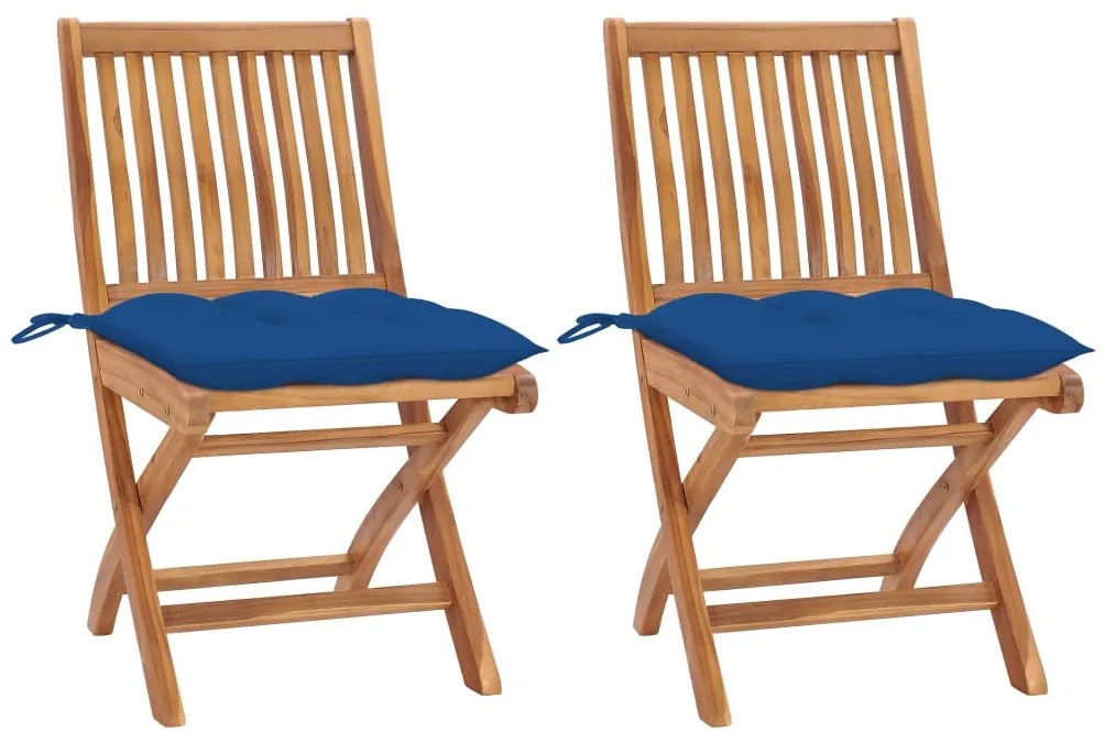 vidaXL Cadeiras de jardim c/ almofadões azul 2 pcs teca maciça