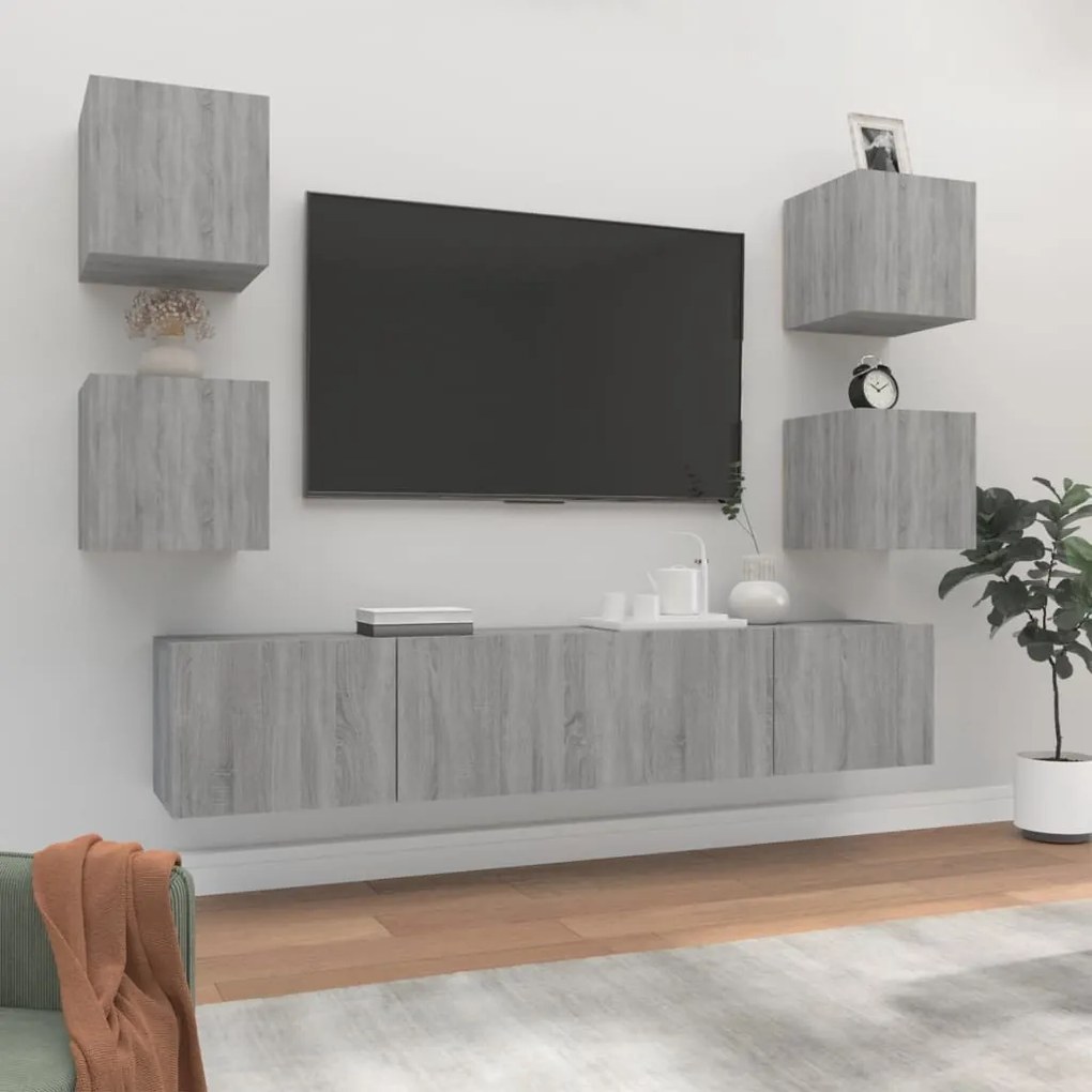 vidaXL Conjunto móveis de TV 6 pcs madeira processada sonoma cinza