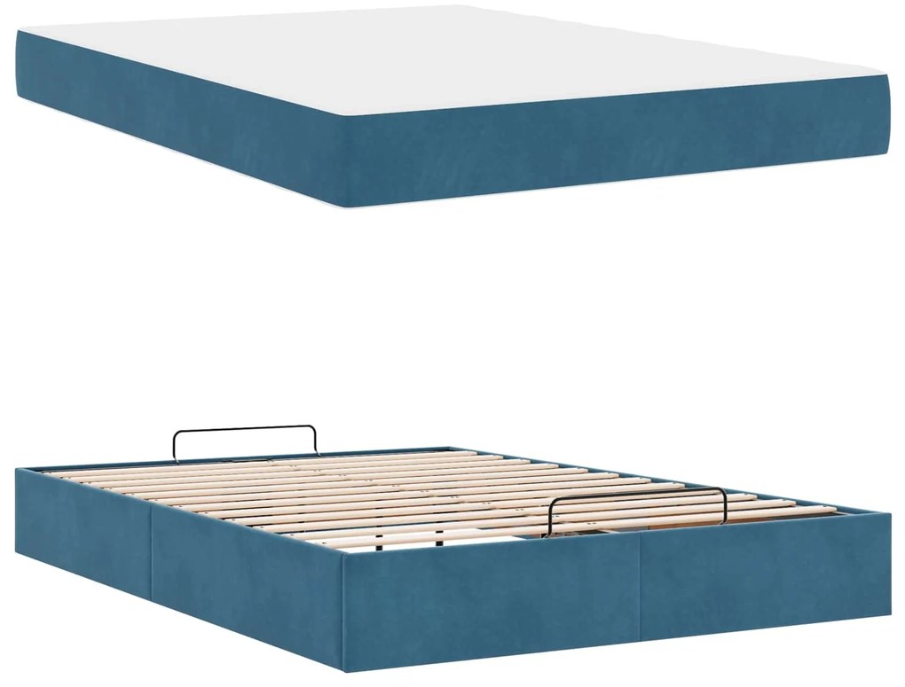 vidaXL Estrutura de cama com colchão com colchão 2 pcs Azul Veludo
