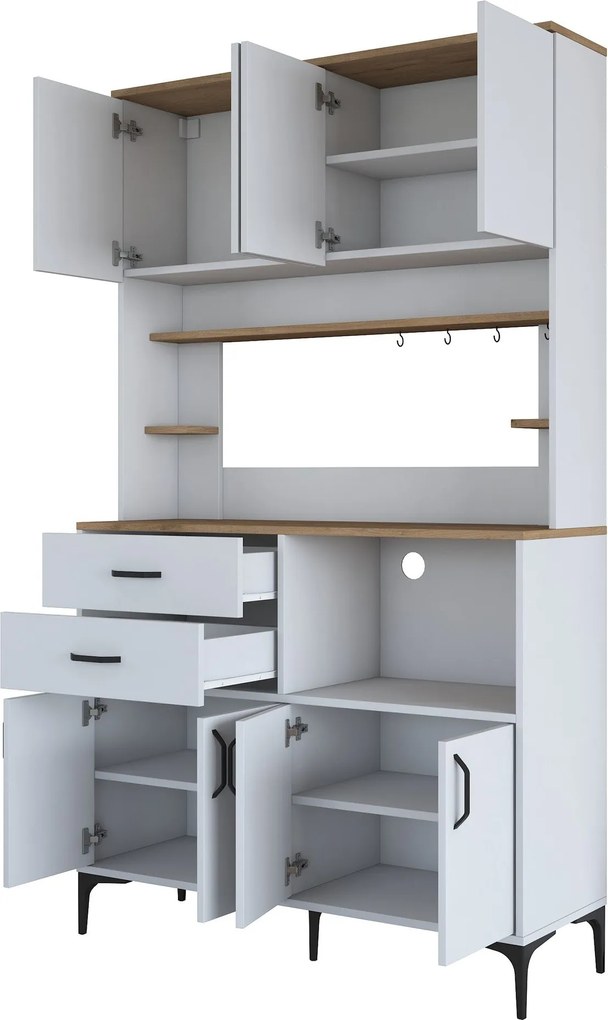 Armário Alto de Cozinha "Stella" - Nogueira e Branco - Design Moderno