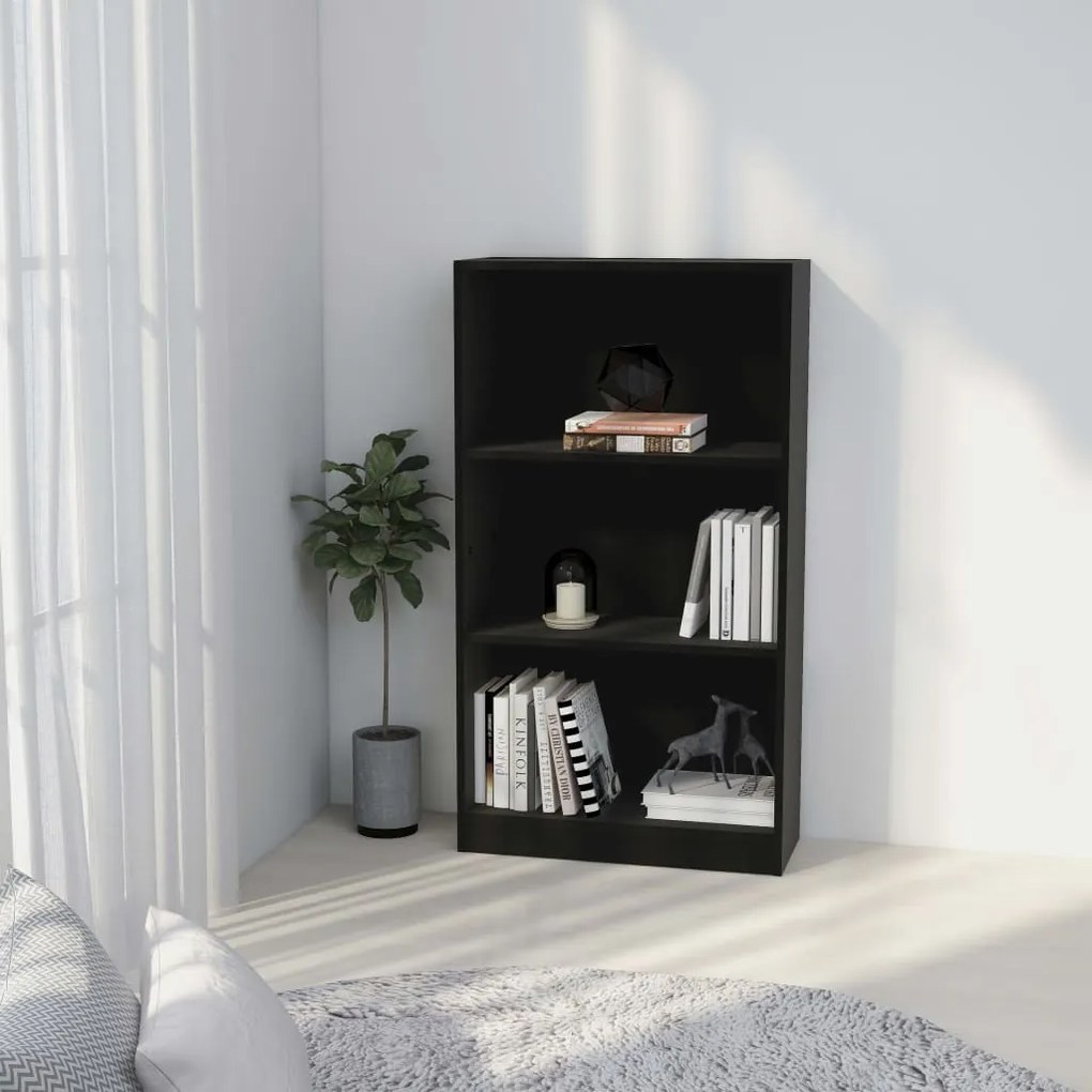 800865 vidaXL Estante c/ 3 prateleiras 60x24x109 cm madeira processada preto
