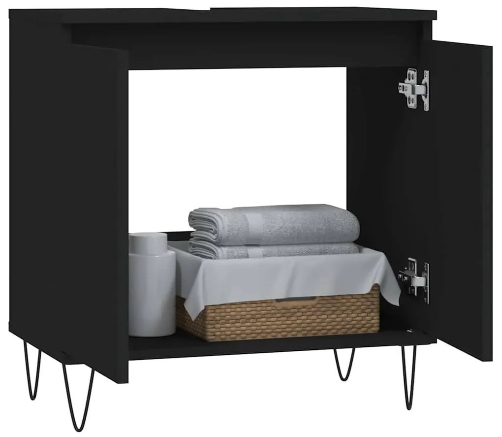 Armário de casa de banho 58x33x60 cm derivados madeira preto